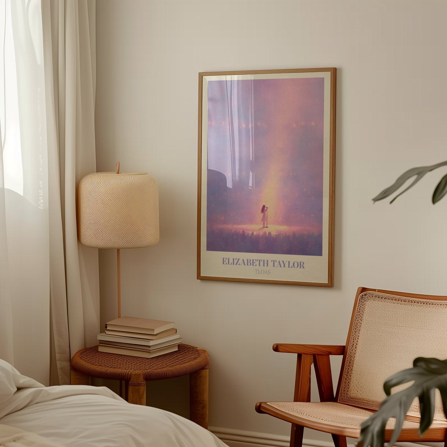 Elizabeth Taylor lyric wall art print inspired by Taylor Swift hung in a Scandi bedroom