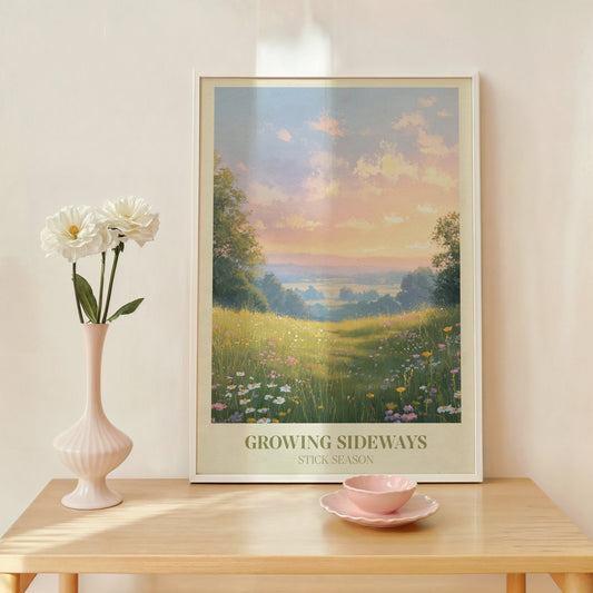 Growing Sideways lyric wall art print inspired by Noah Kahan in a frame