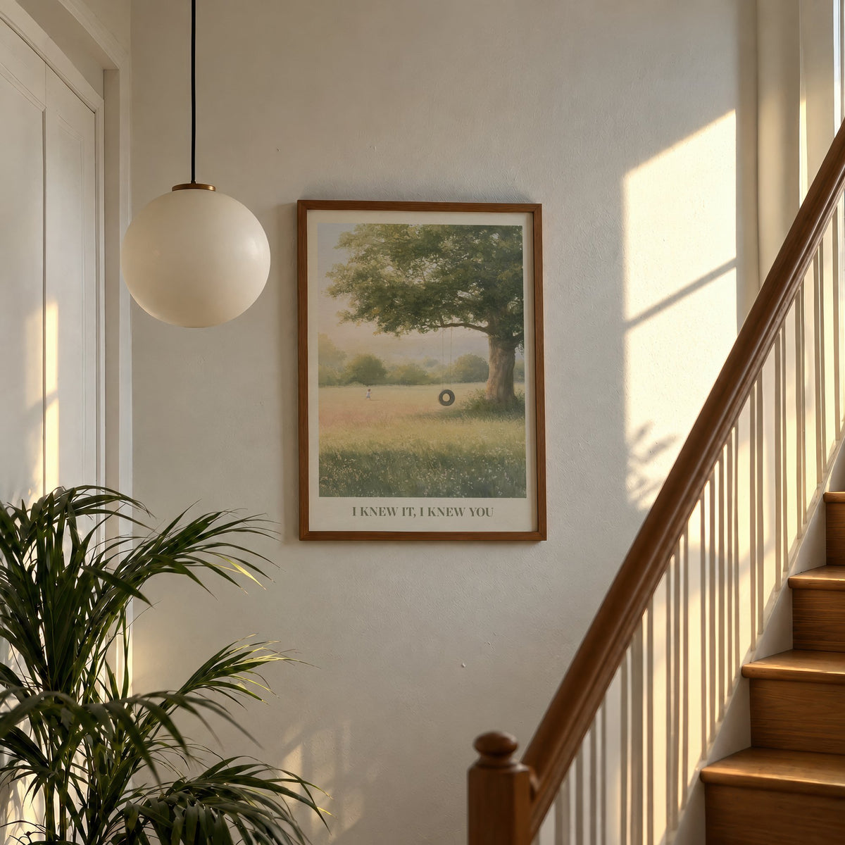 I Knew It, I Knew You Taylor Swift print of a tyre swing on an old oak, hung on a sunlit stair landing
