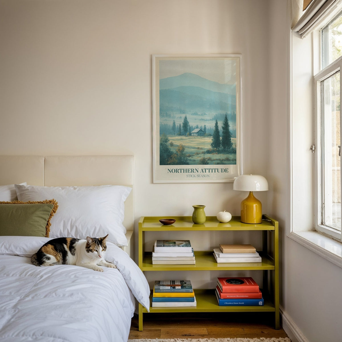 Northern Attitude lyric print with a cat nearby