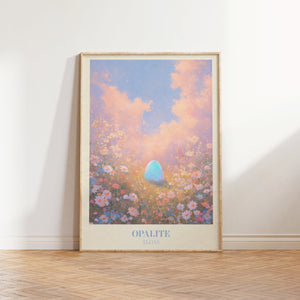 Opalite lyric wall art print inspired by Taylor Swift leaning against a white wall on a wooden herringbone floor in soft daylight